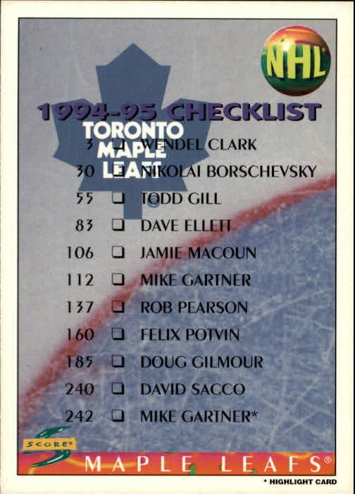 1994-95 Score #274 Toronto Maple Leafs/Vancouver Canucks CL