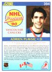 1990-91 Score #394 Adrien Plavsic RC