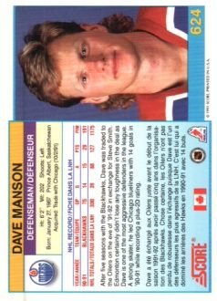 1991-92 Score Canadian Bilingual #624 Dave Manson